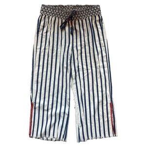 Indigo Rein Striped Pants Medium Linen Blend Smocked Waist Blue White Red
